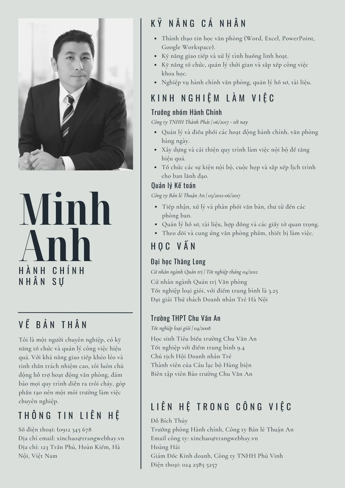 Mẫu CV hành chính nhân sự đơn giản bằng tiếng Việt