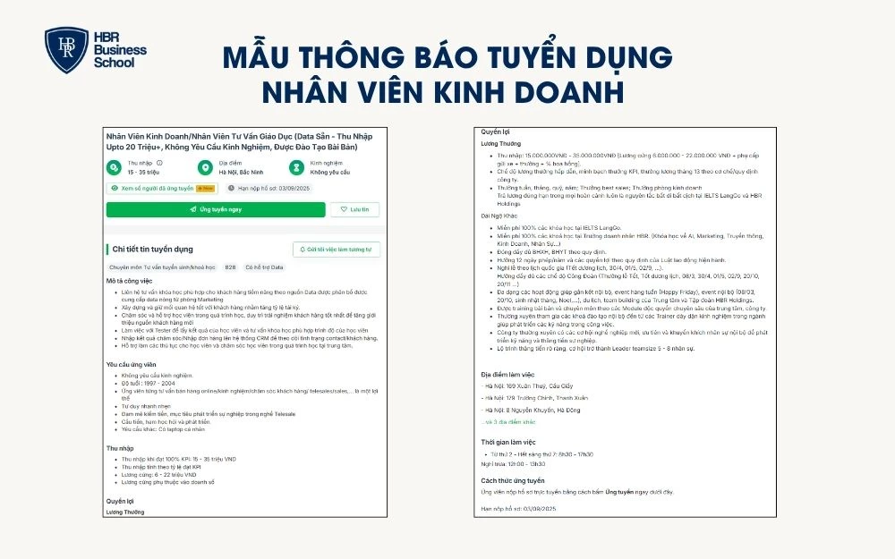 Mẫu thông báo tuyển dụng nhân viên kinh doanh