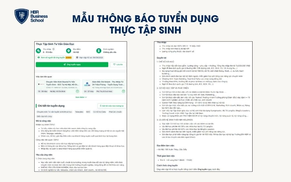 Mẫu thông báo tuyển dụng nhân sự - Thực tập sinh