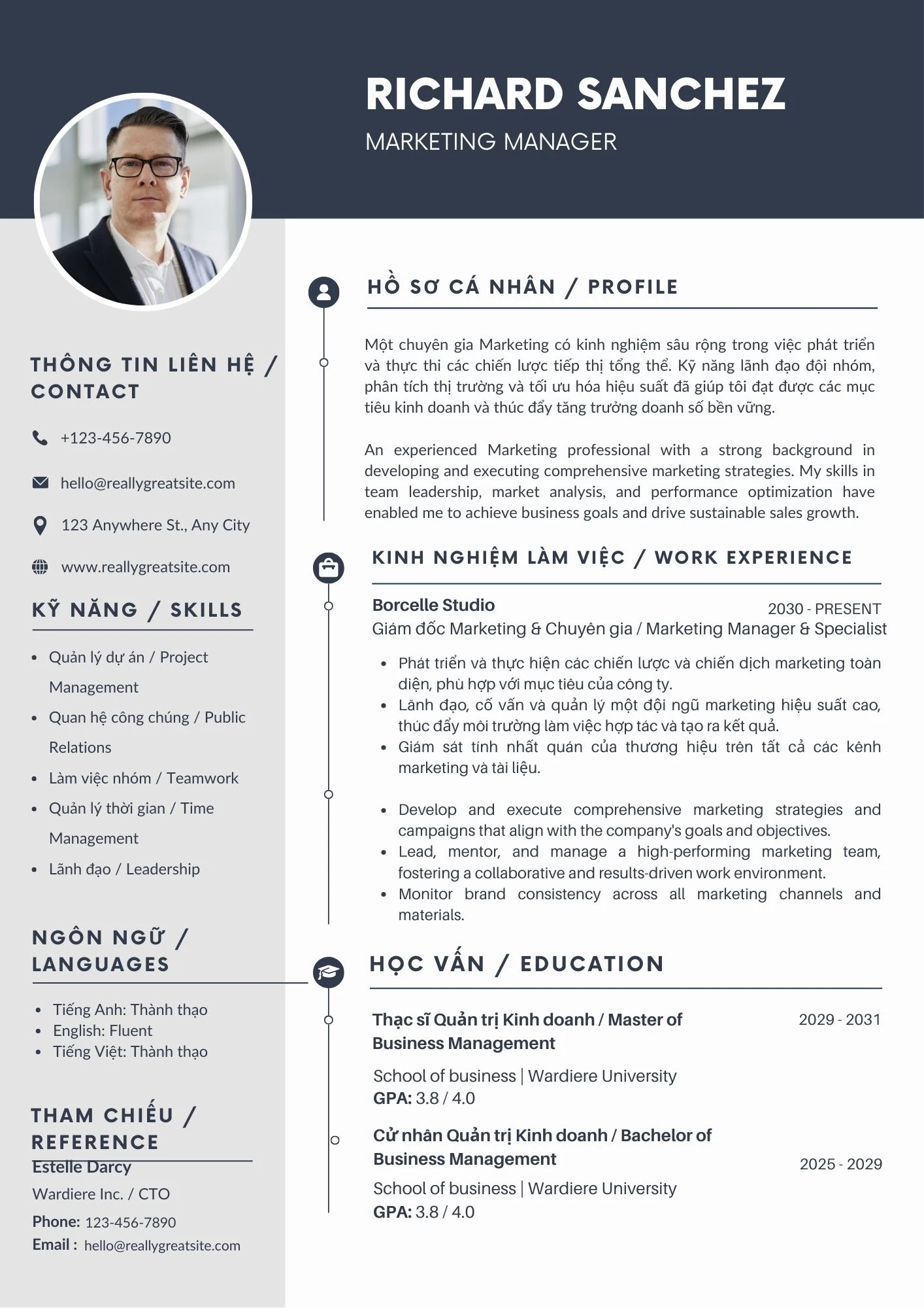 Mẫu CV song ngữ Anh Việt ngành Marketing