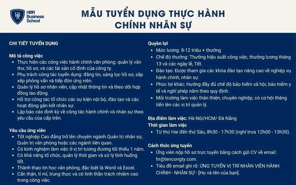 Mẫu tuyển dụng nhân sự - Hành chính nhân sự