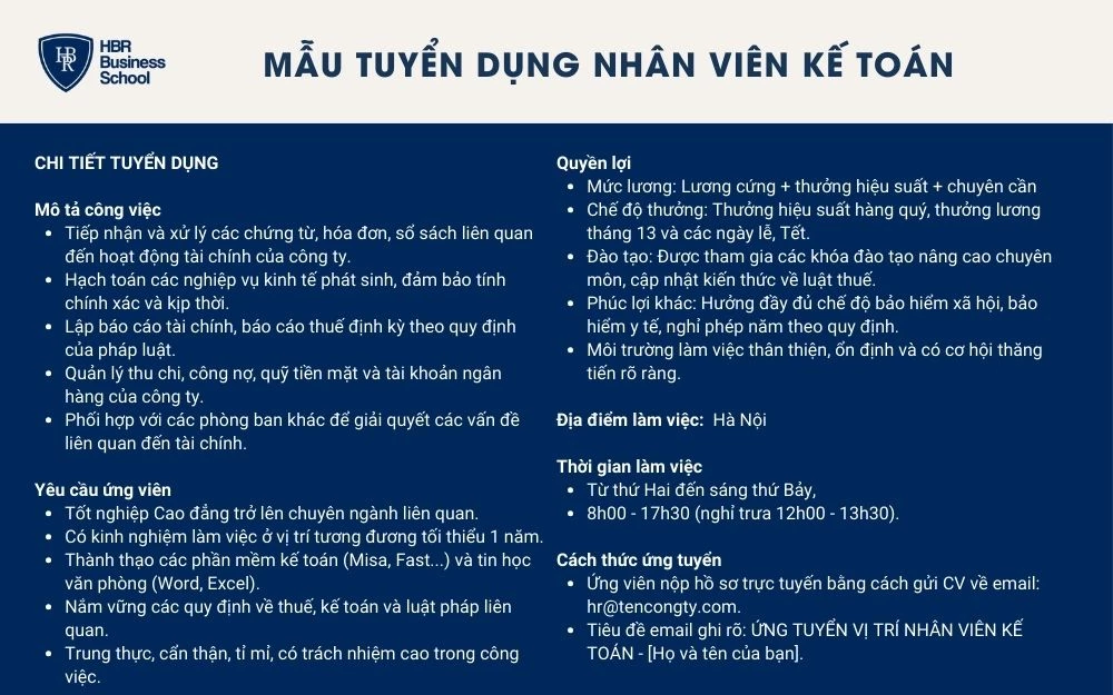 Mẫu tuyển dụng nhân sự - nhân viên kế toán