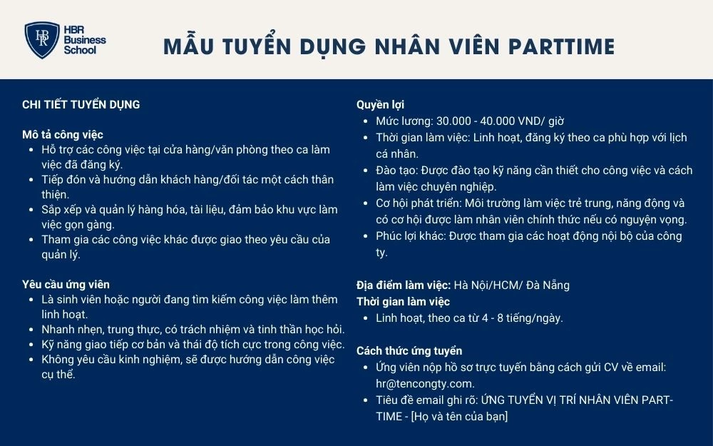Mẫu tuyển dụng nhân sự - Nhân viên Parttime