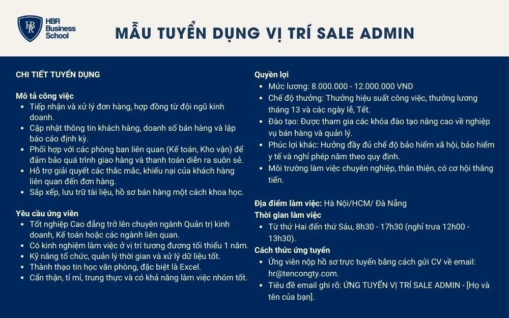 Mẫu tuyển dụng nhân sự - Sale Admin