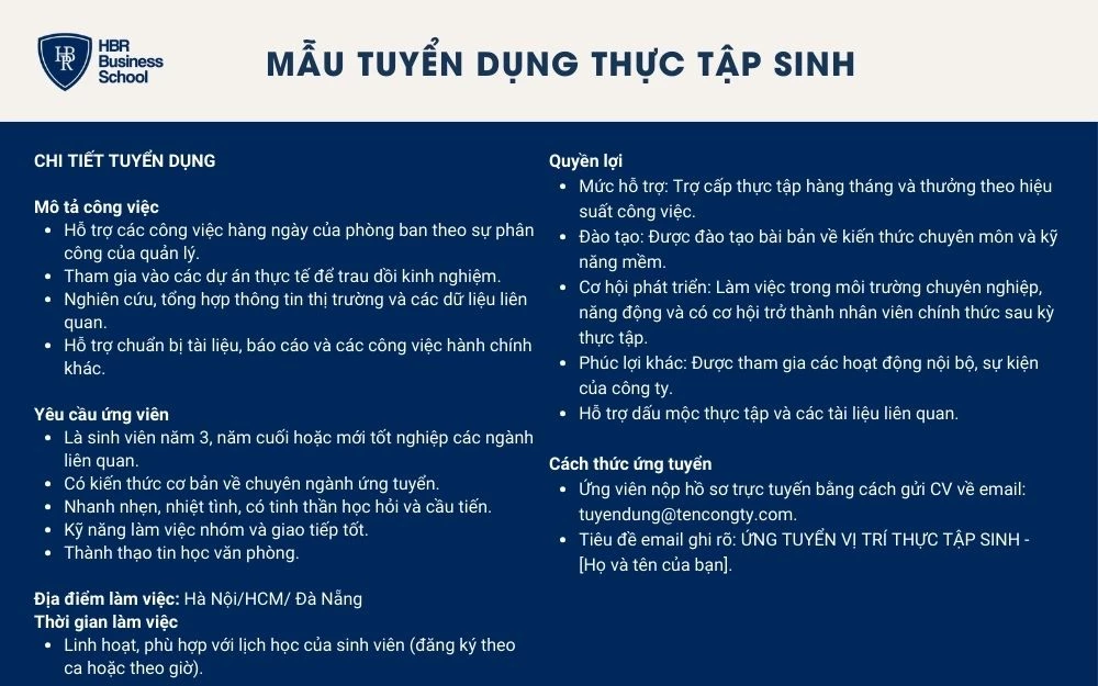 Mẫu tuyển dụng nhân sự - Thực tập sinh các ngành nghề