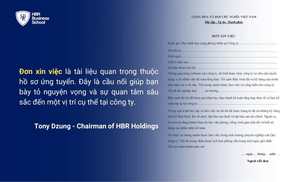Đơn xin việc thường đi kèm cùng CV làm nổi bật những kỹ năng và thành tựu của ứng viên