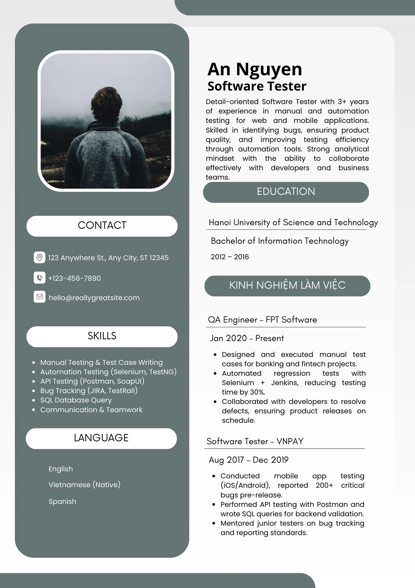 Mẫu cv tester tiếng Anh