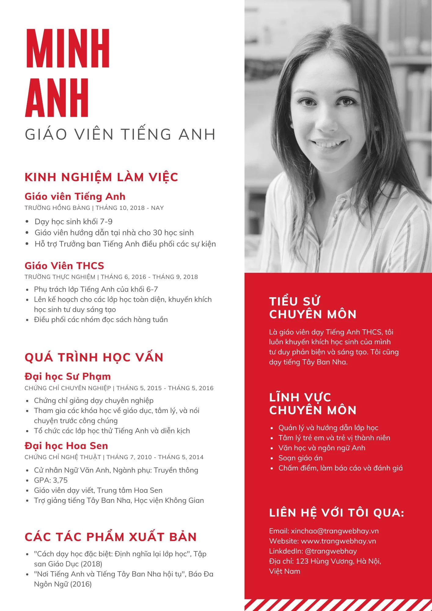 Cấu trúc chuẩn của một CV giáo viên