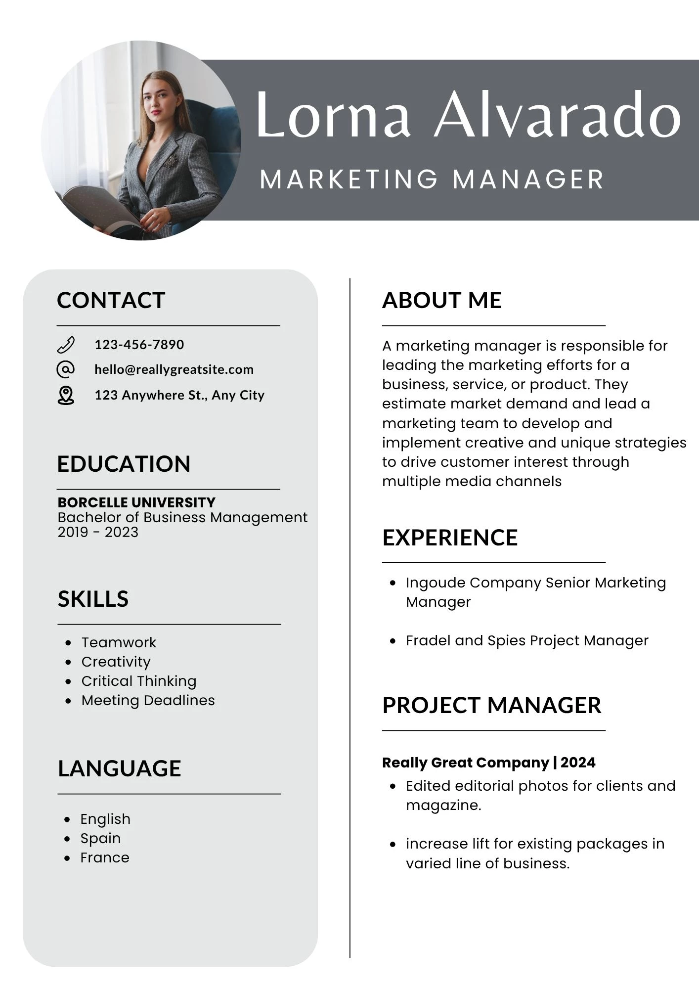 Mẫu CV tiếng Anh Marketing Manager