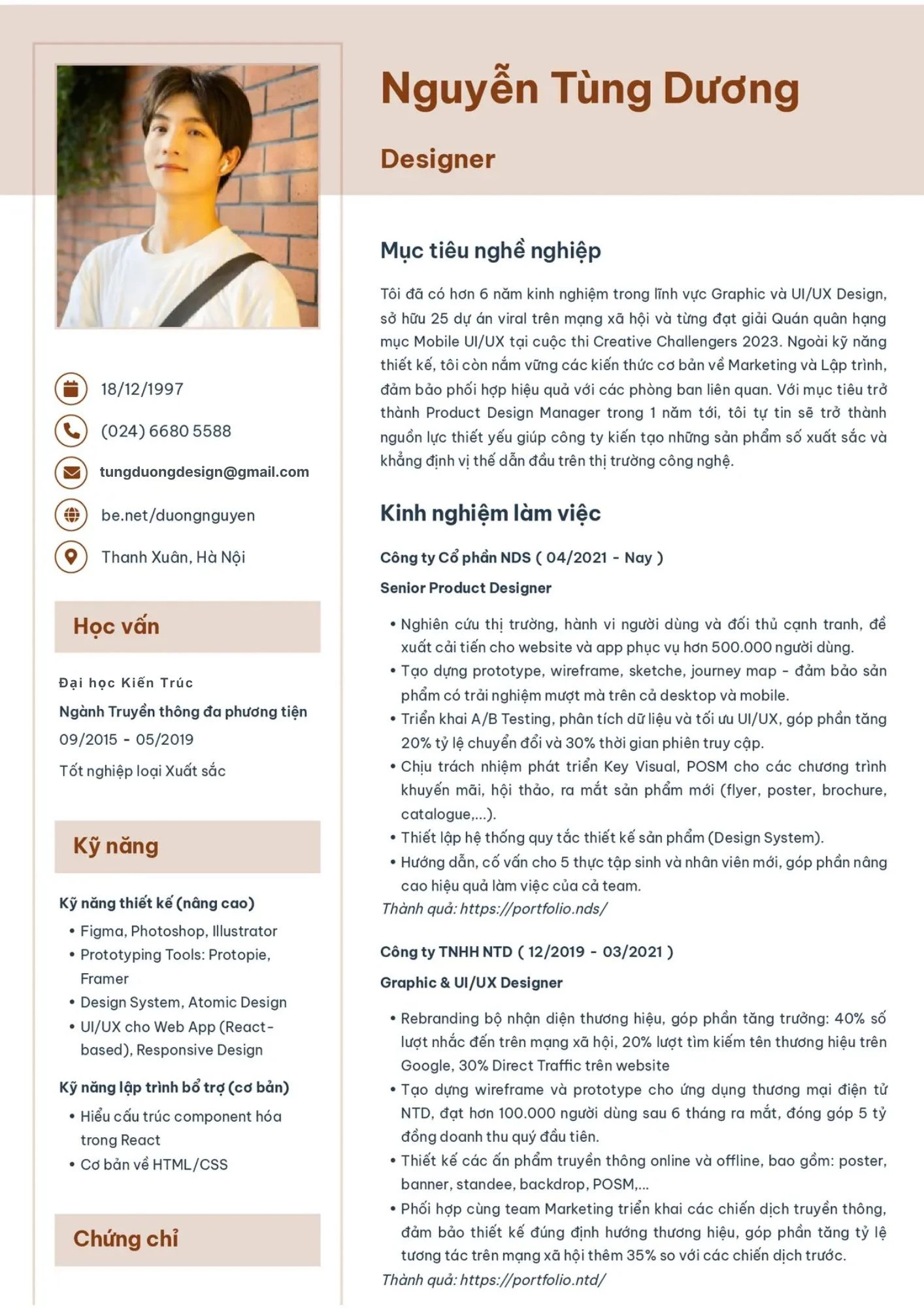 Mẫu CV Designer cho vị trí Graphic Designer