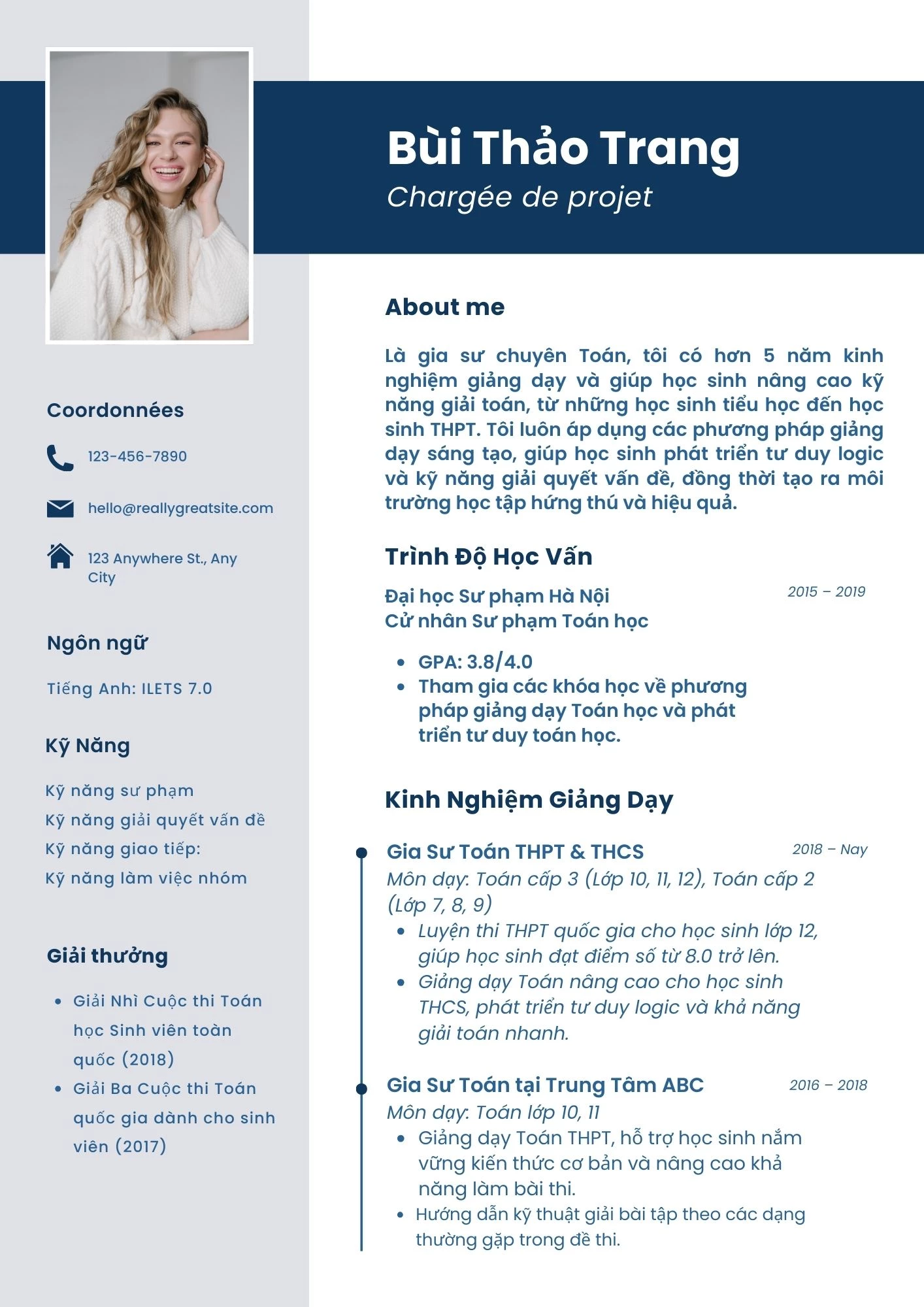 Mẫu CV gia sư dạy chuyên môn Toán