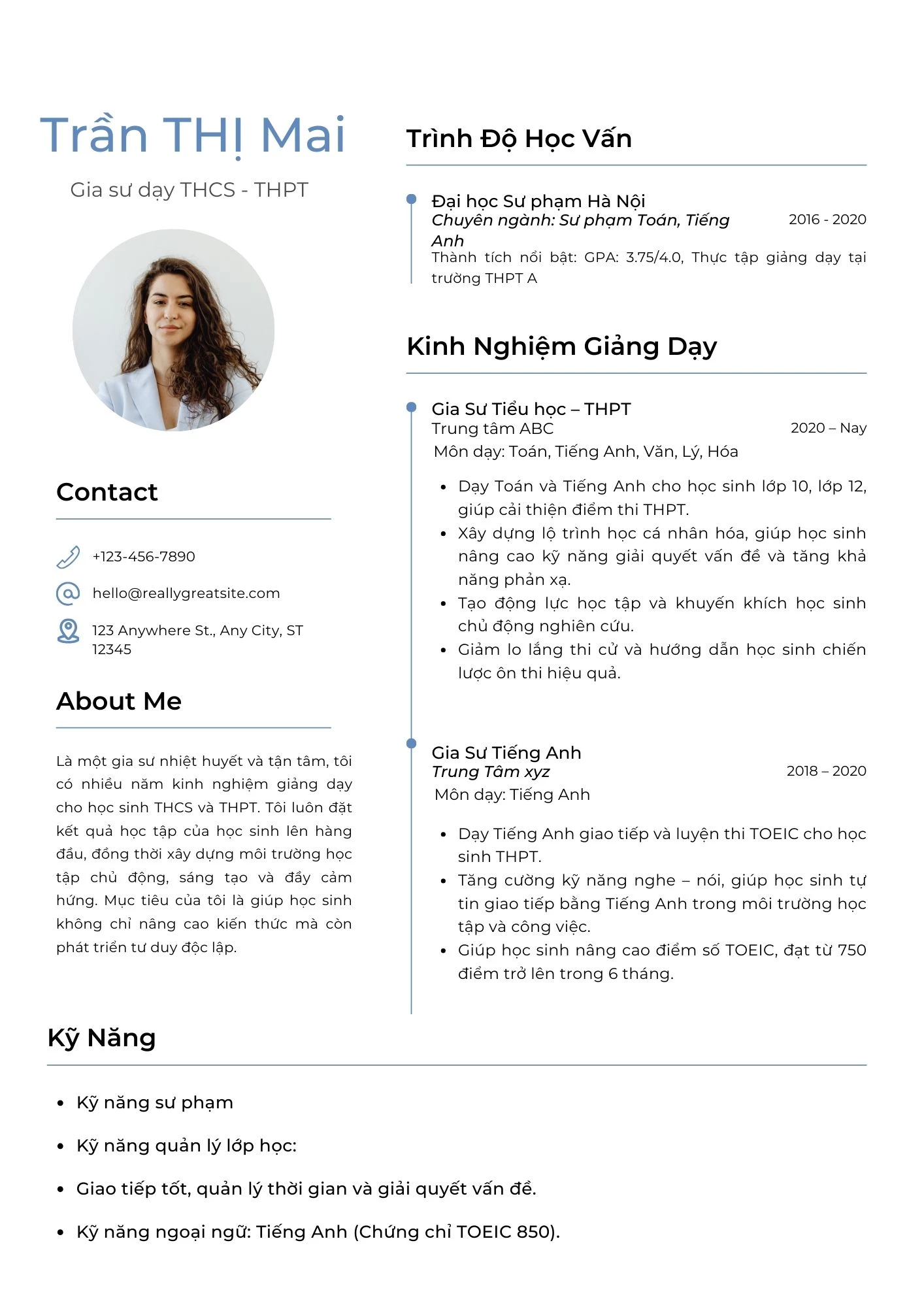 Mẫu CV gia sư dạy THCS - THPT