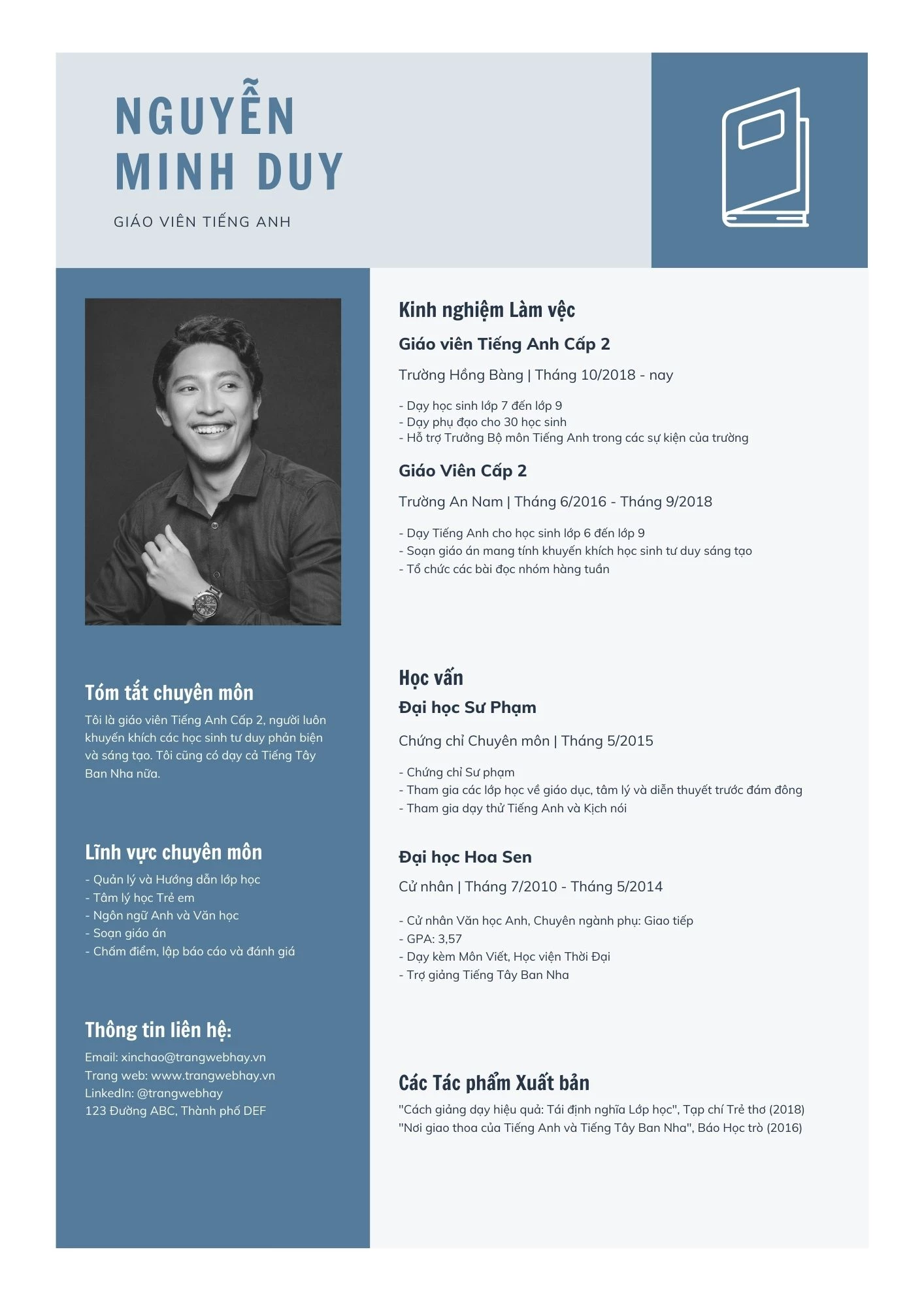 Mẫu CV gia sư dạy chuyên môn Anh