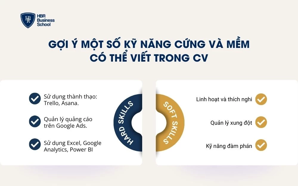 Bạn có thể tham khảo một số kỹ năng cứng và kỹ năng mềm viết vào CV