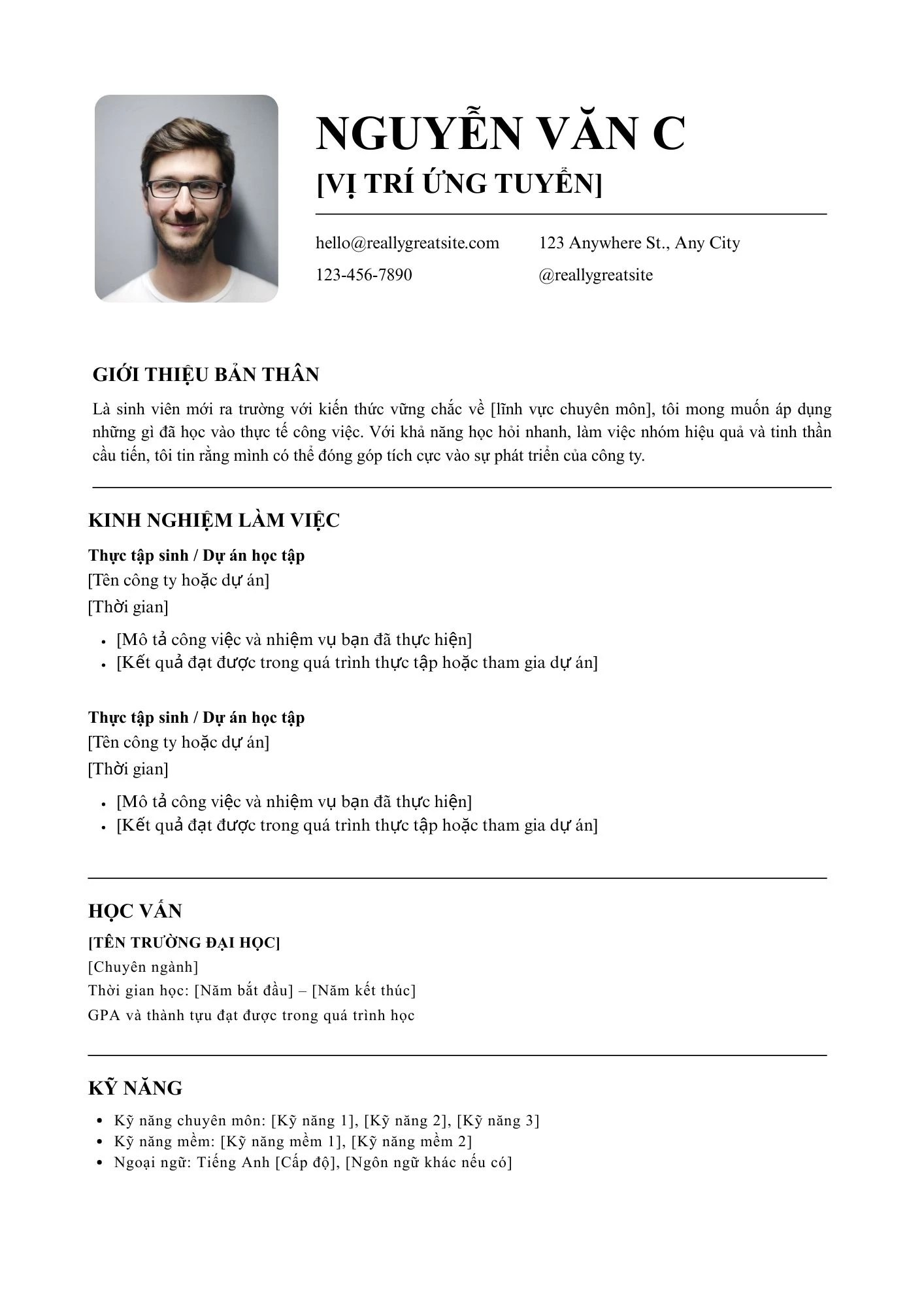 Mẫu CV cho ứng viên mới ra trường chưa có kinh nghiệm