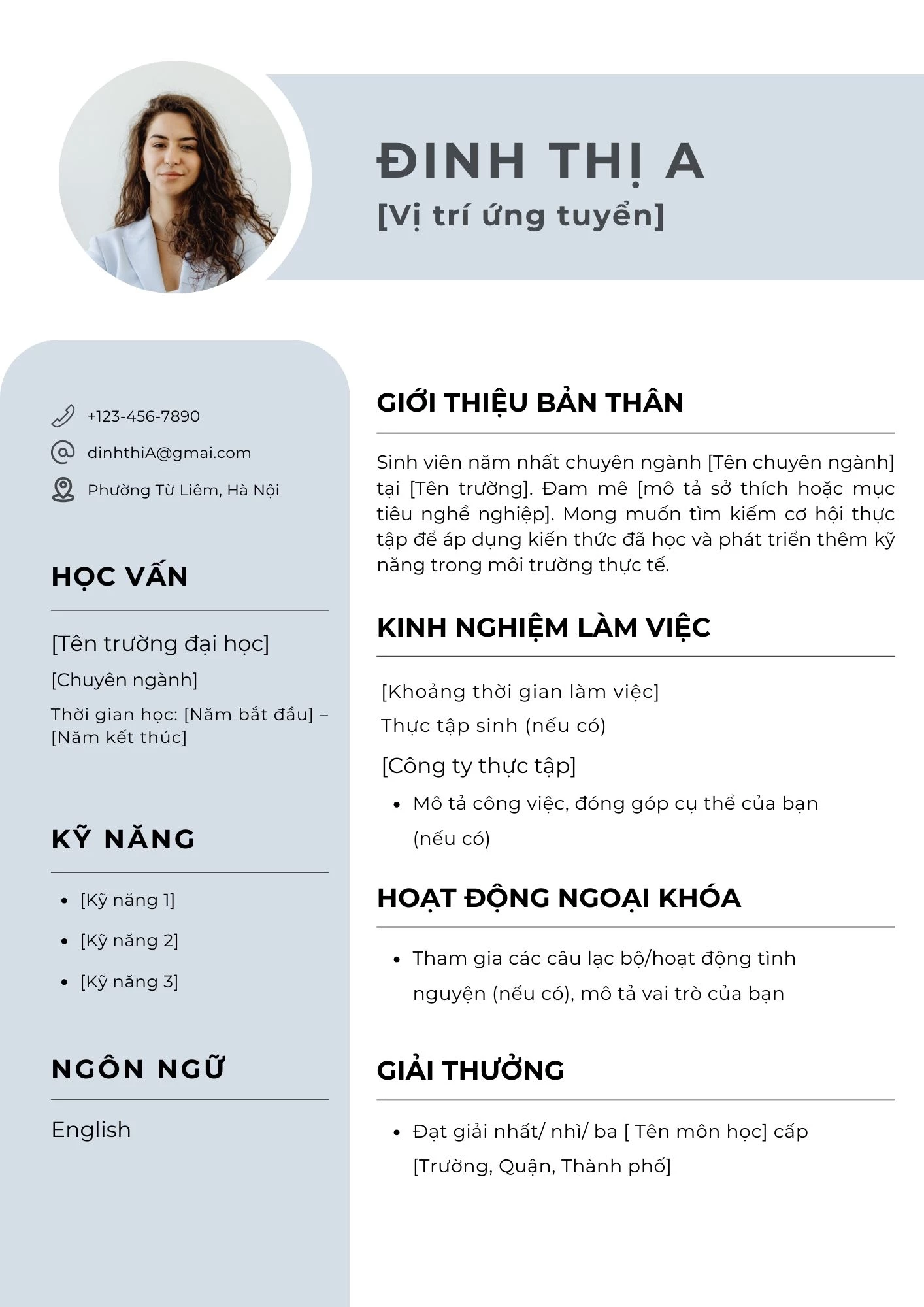 Mẫu CV dành cho sinh viên năm nhất