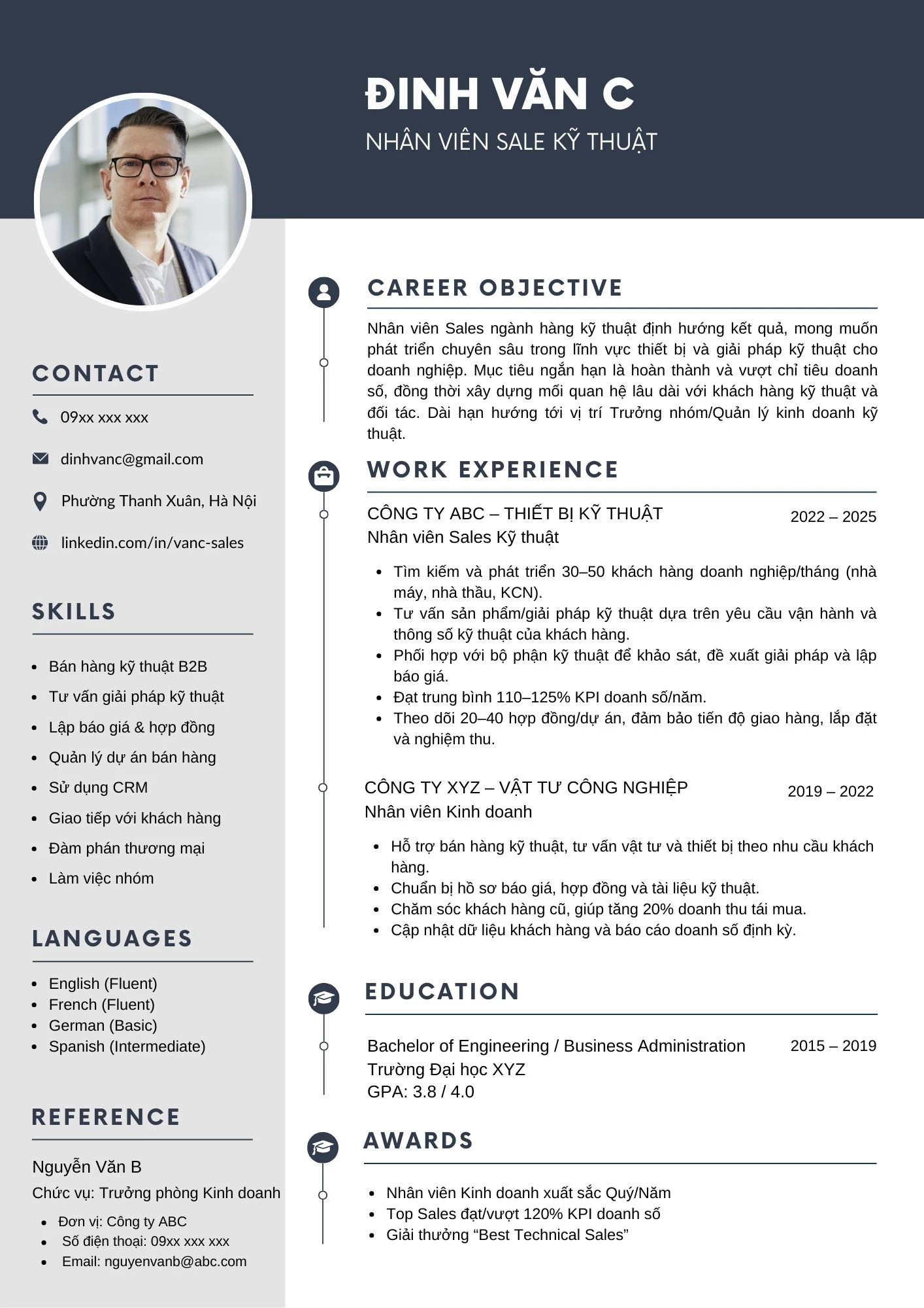 Mẫu CV nhân viên Sale có bố cục rõ ràng, hợp lý