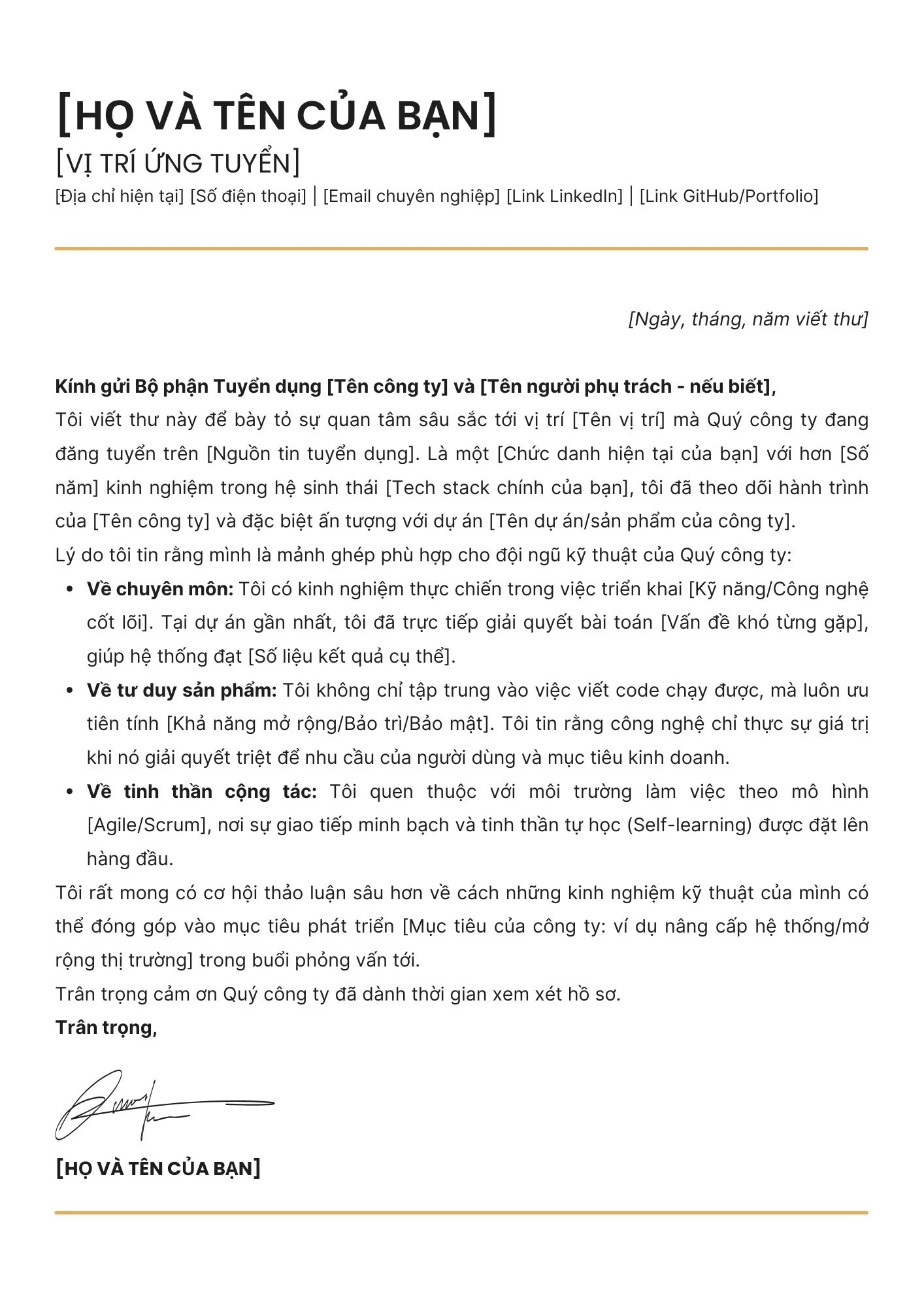 Mẫu Cover Letter chuyên nghiệp dành cho lập trình viên