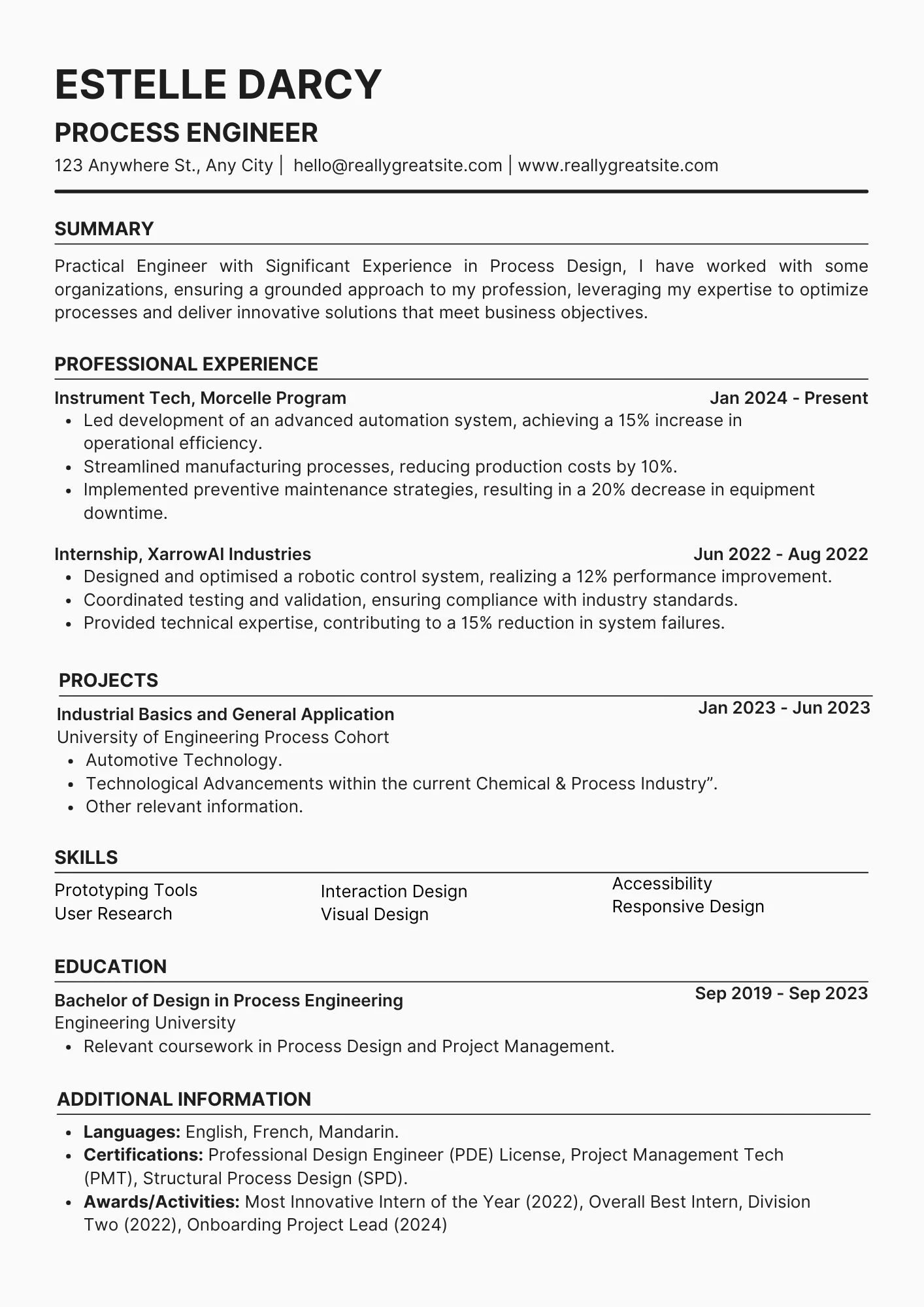 Mẫu CV IT dành cho Process Engineer