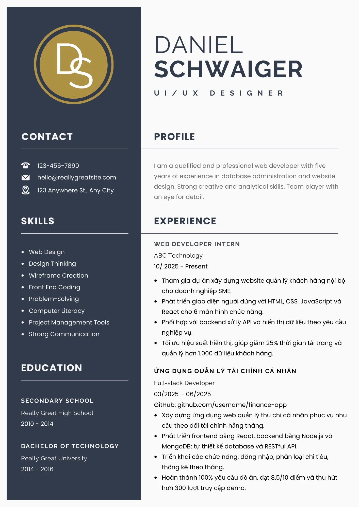 Mẫu CV IT dành cho vị trí Junior