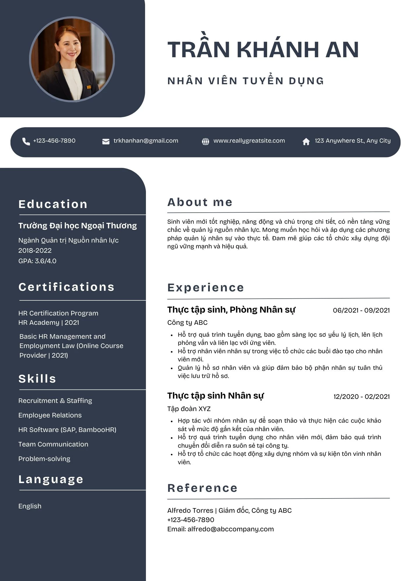 Mẫu CV dành cho ngành Hành chính - Nhân sự