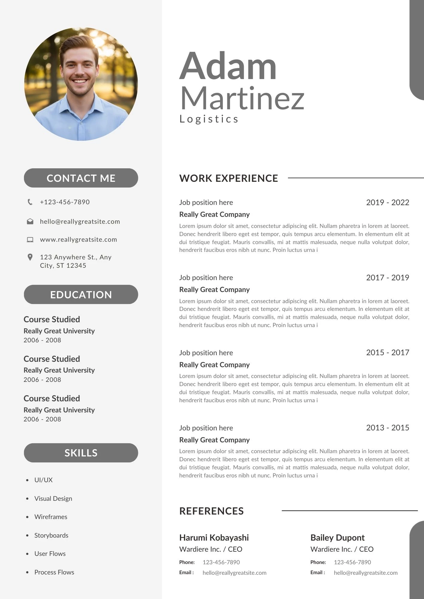 Mẫu CV ngành Logistic với hình thức tối giản, màu sắc trung tính