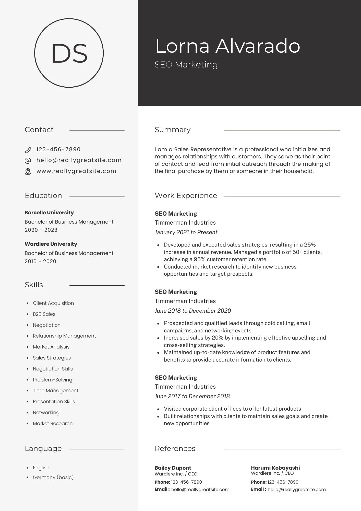 Mẫu CV dành cho ngành Marketing màu sắc đơn giản