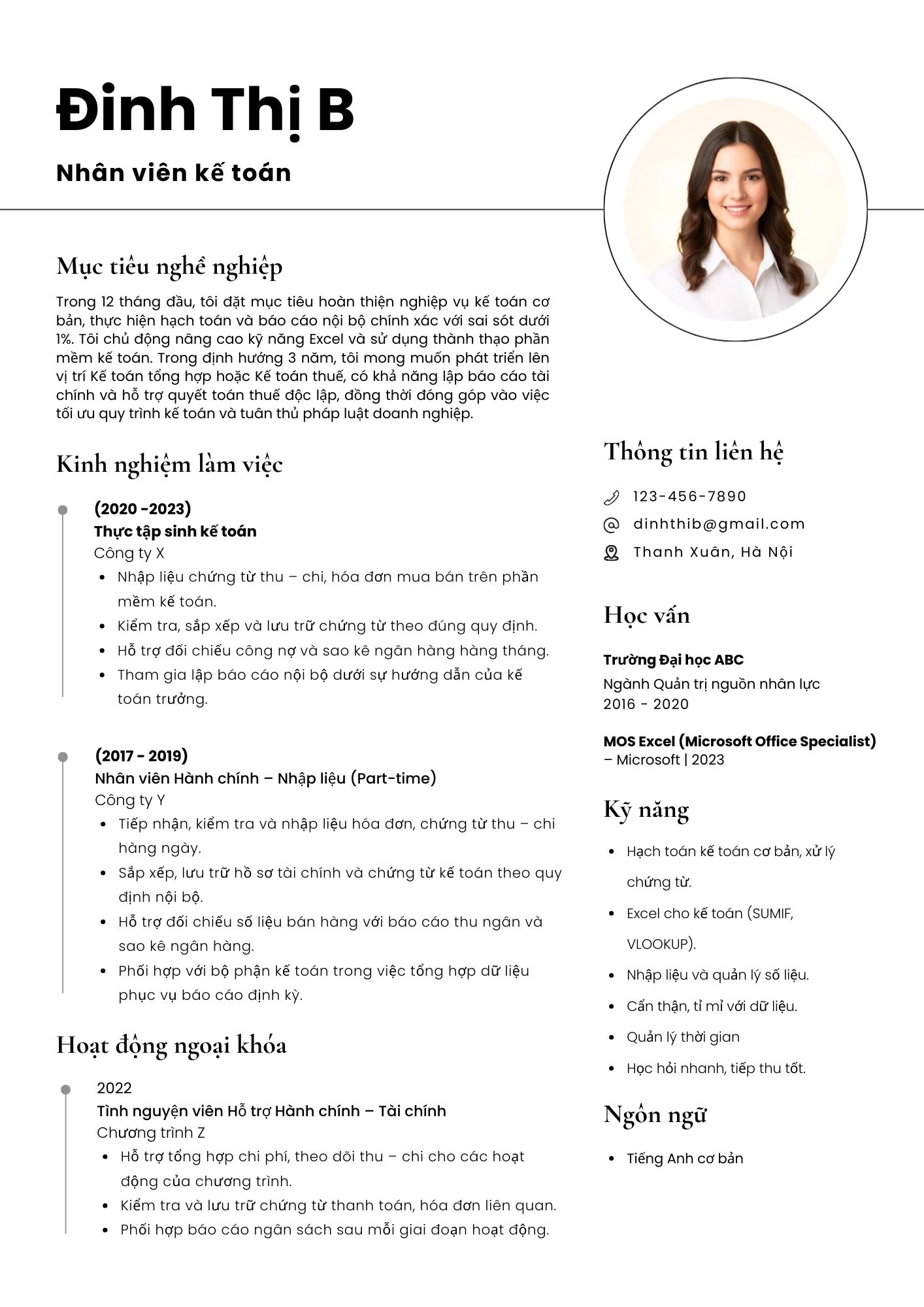 Mẫu CV dành cho ngành Tài chính - Kế toán