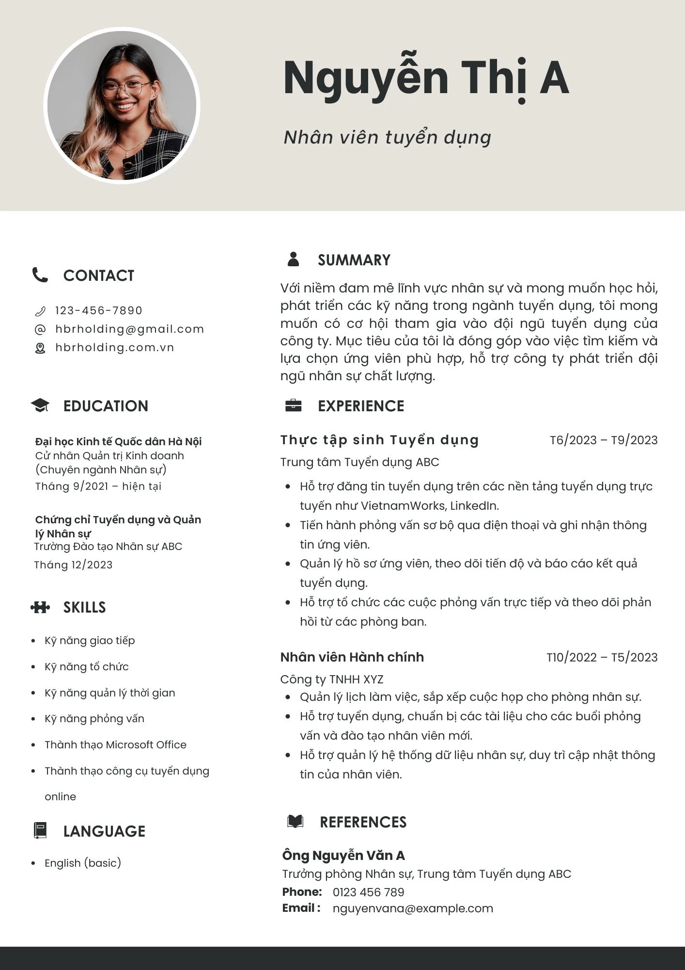 Mẫu CV phù hợp với sinh viên ngành Nhân sự