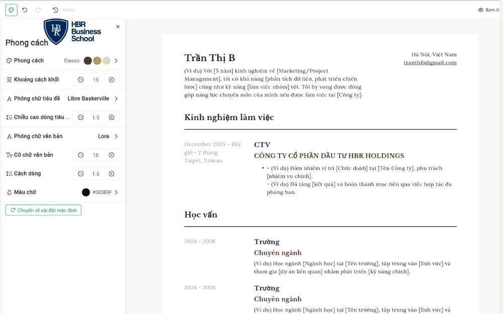 Giao diện Cake trực quan, hỗ trợ gợi ý nội dung giúp viết CV thuận tiện hơn
