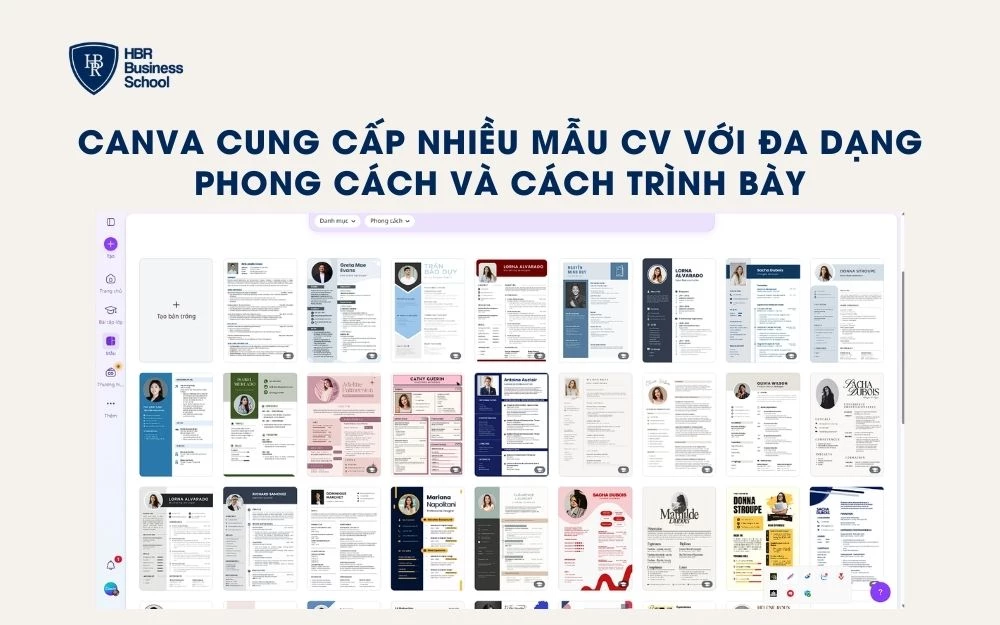 Canva có kho mẫu CV phong phú, đáp ứng nhiều phong cách thiết kế khác nhau