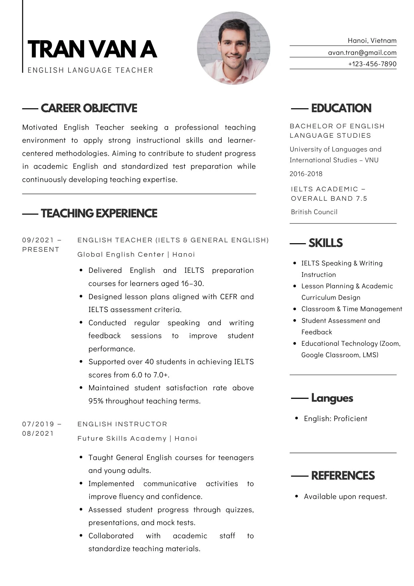 Bố cục CV tối giản, trình bày bố cục hợp lý