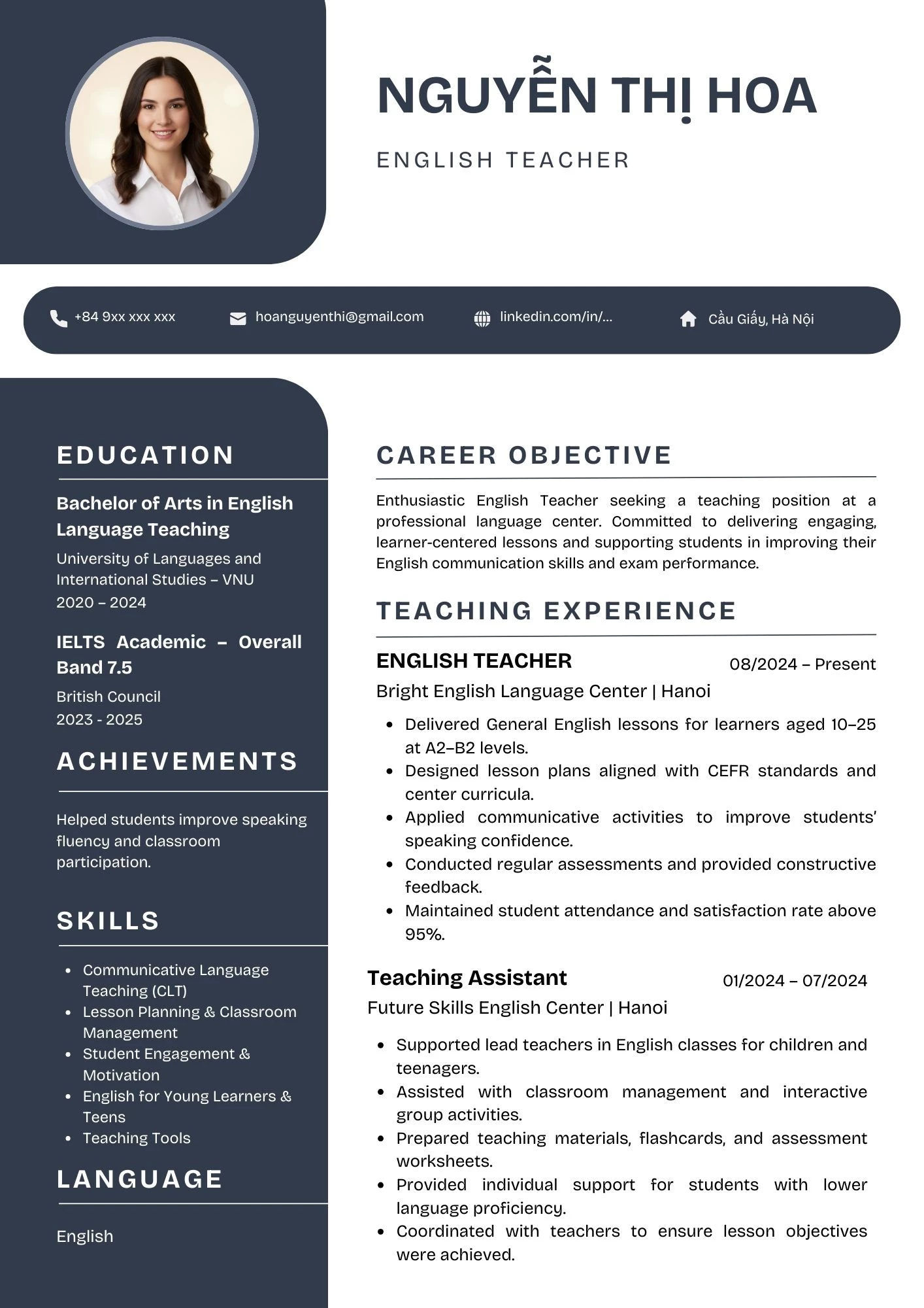 Hình thức CV phù hợp để ứng tuyển các trung tâm ngoại ngữ