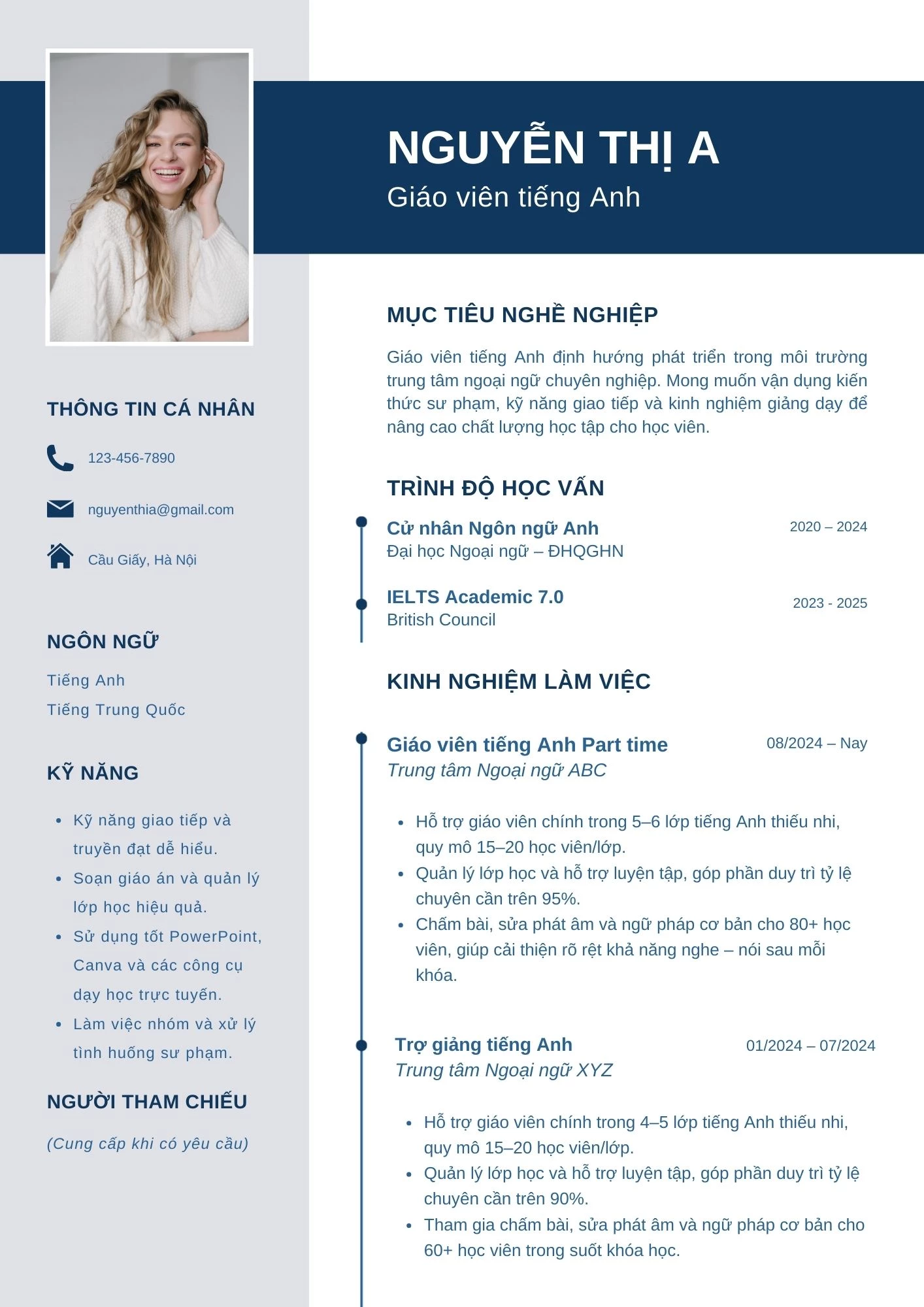 Mẫu CV dành cho giáo viên muốn ứng tuyển các hệ thống Anh ngữ