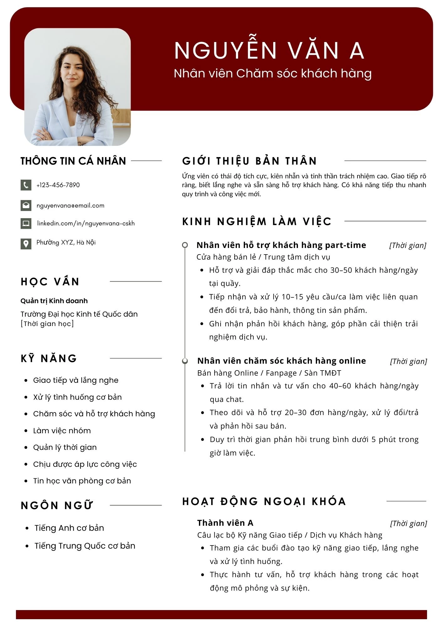 Mẫu CV dành cho sinh viên mới ra trường