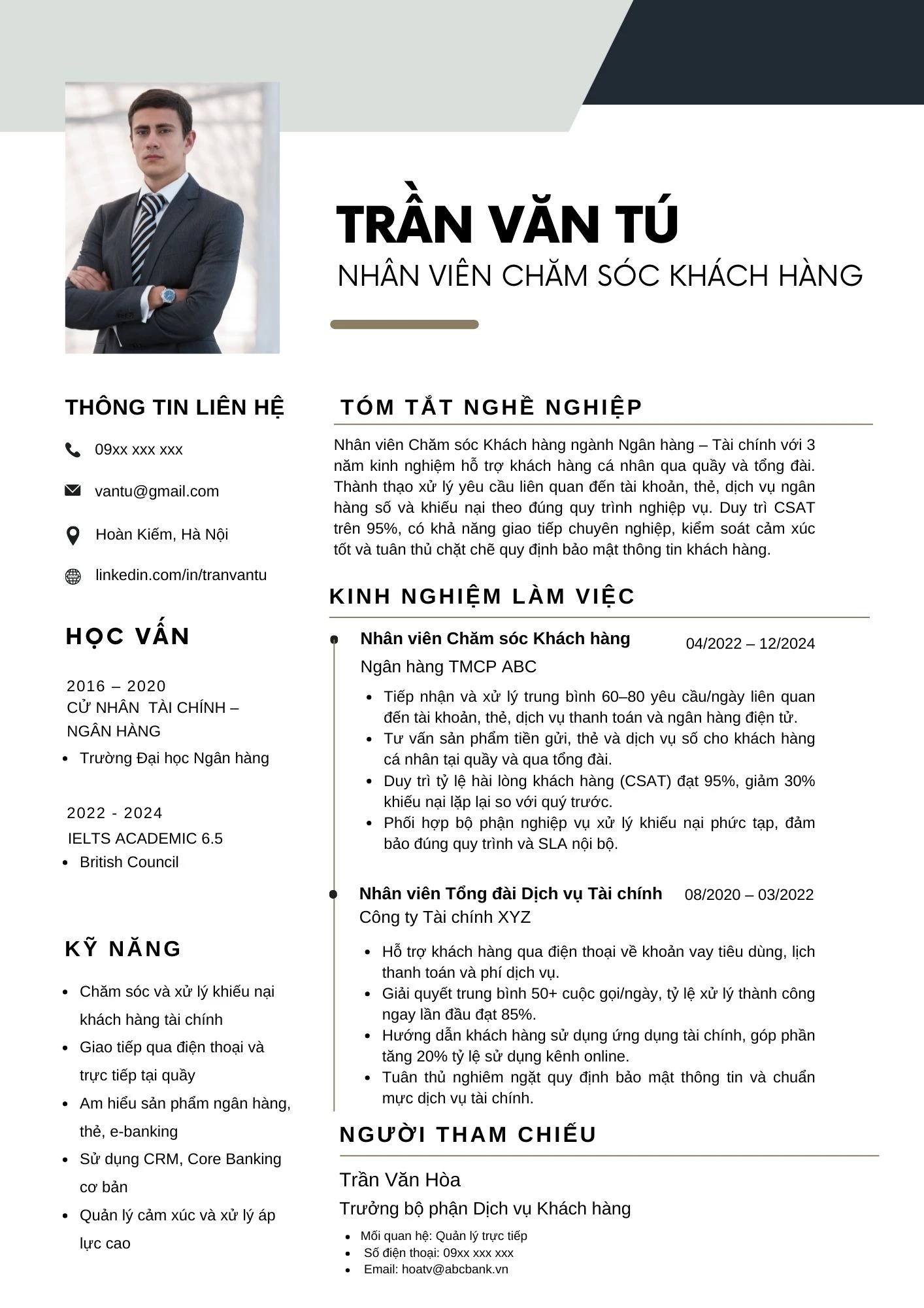 Mẫu CV nhân viên CSKH ngành Ngân hàng - Tài chính