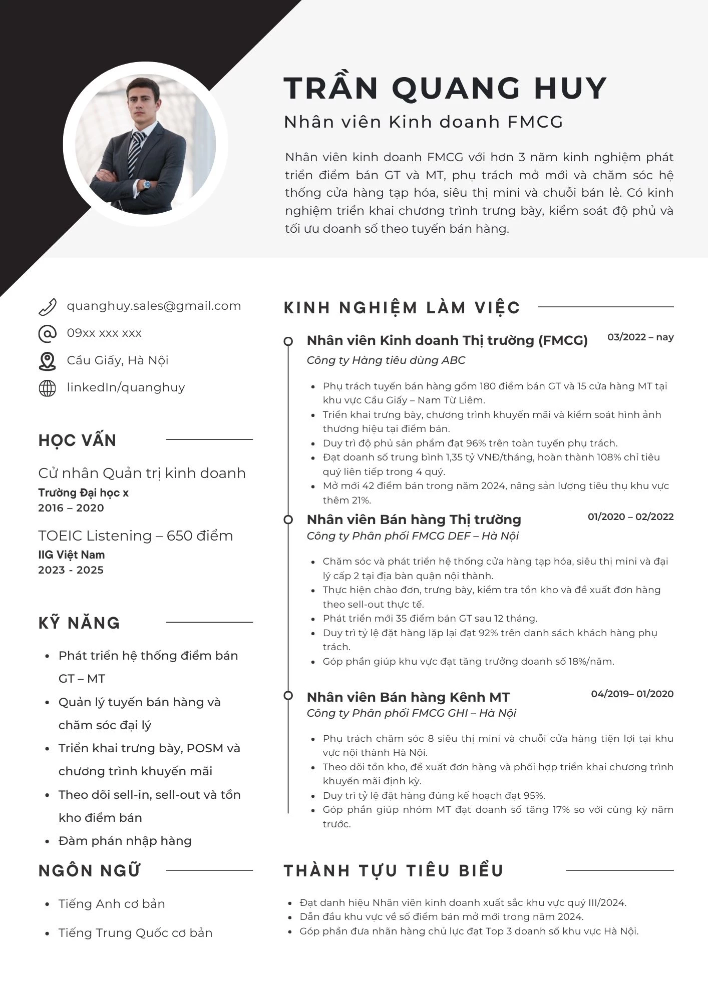 Mẫu CV nhân viên Sale FMCG