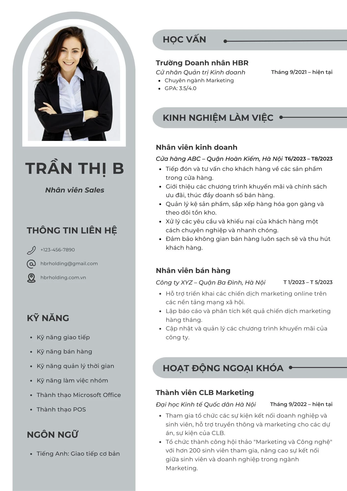 Mẫu CV nhân viên Sale cho vị trí Junior