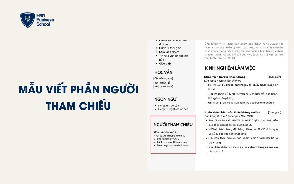 Mẫu trình bày phần người tham chiếu trong CV