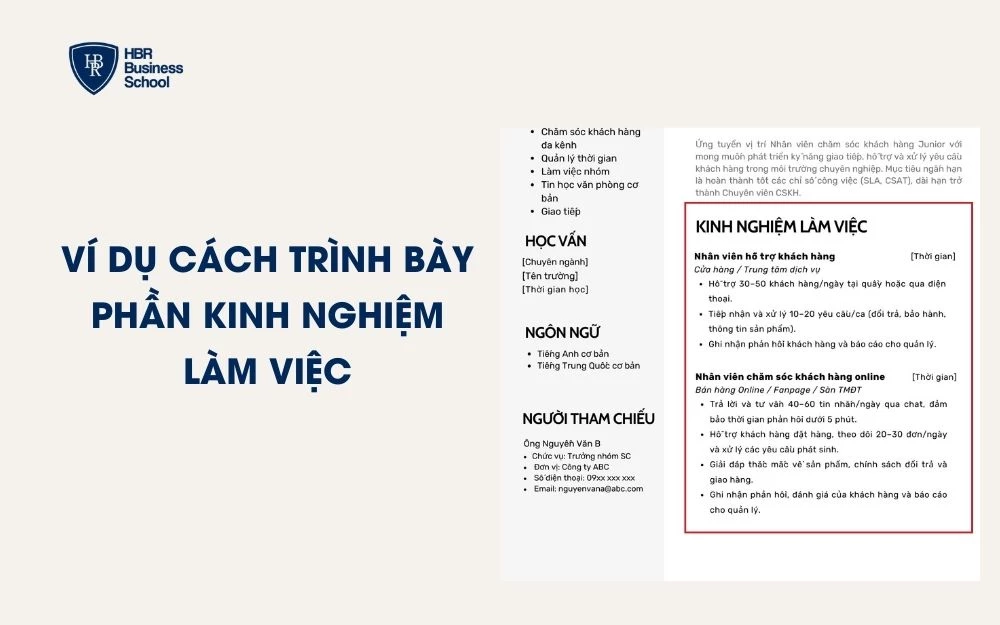 Ví dụ minh họa cách trình bày phần kinh nghiệm làm việc trong CV