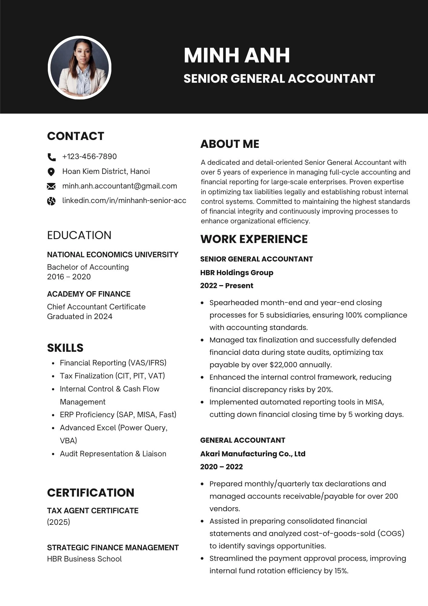 Mẫu CV Kế toán tổng hợp bằng tiếng Anh