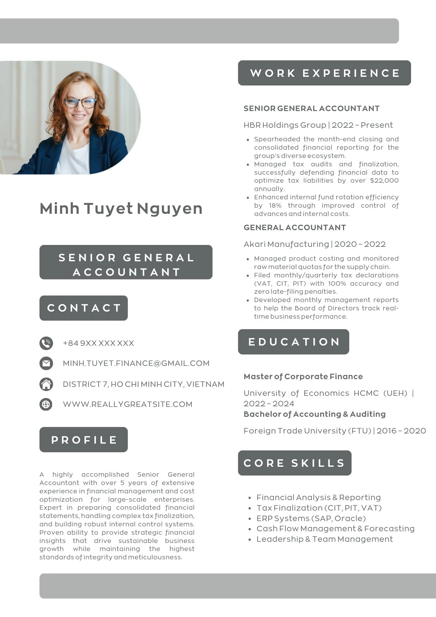 Mẫu CV Kế toán tổng hợp bằng tiếng Anh