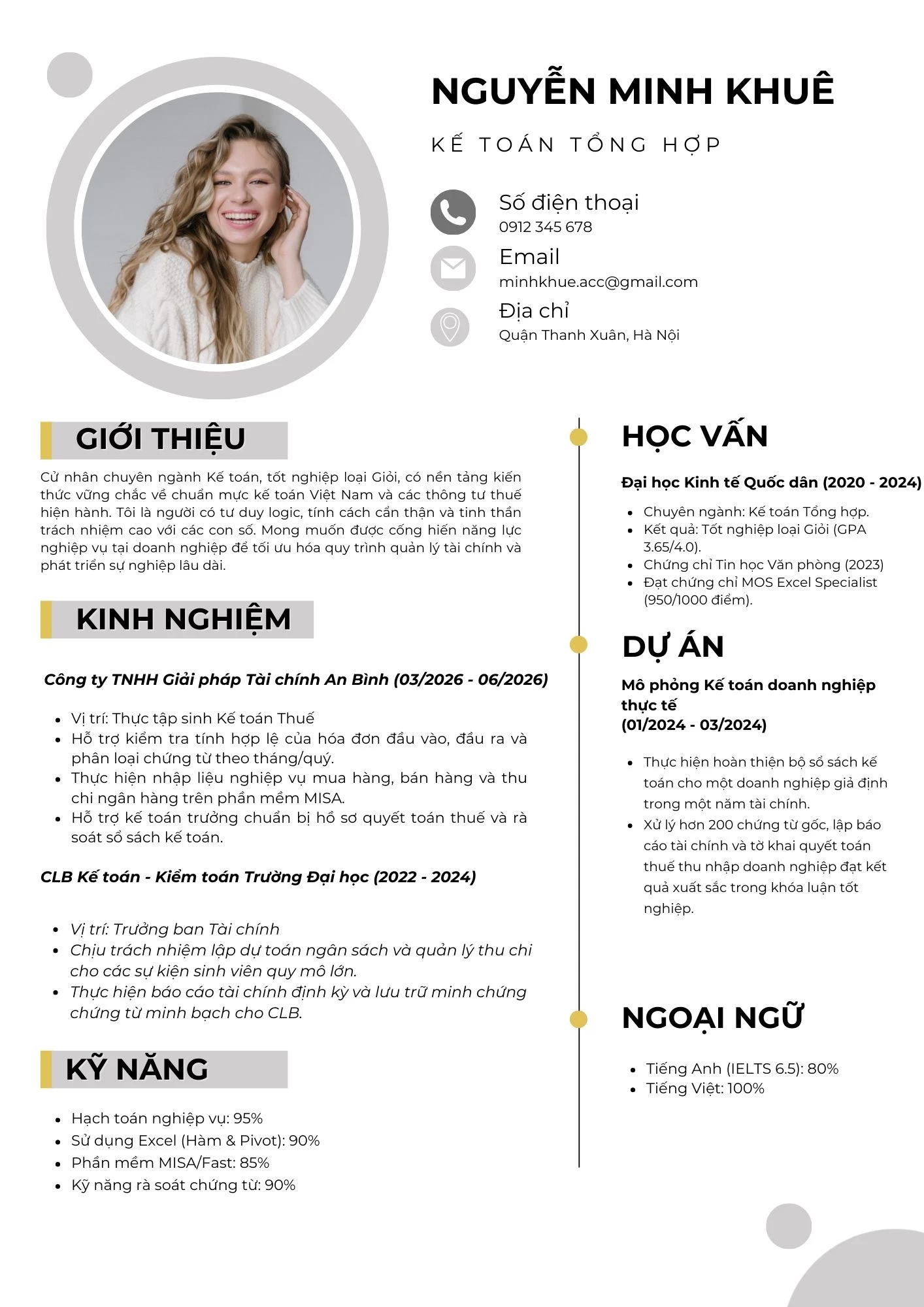 Mẫu CV Kế toán tổng hợp cho Fresher/ Mới ra trường