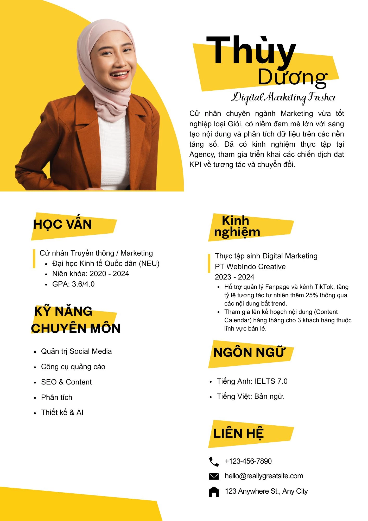 Mẫu CV Digital Marketing Fresher cho sinh viên mới ra trường