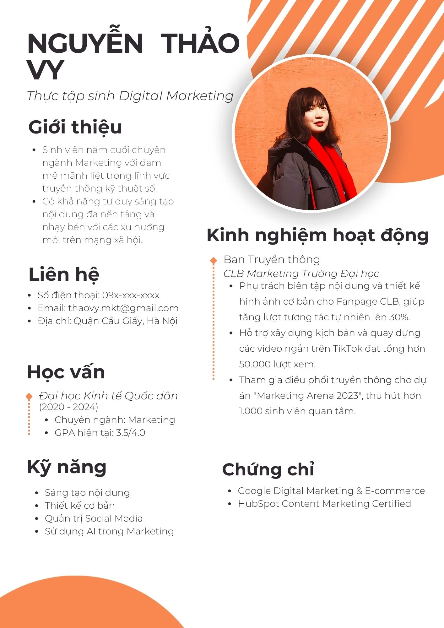 Mẫu CV Digital Marketing Content Creator sáng tạo nội dung