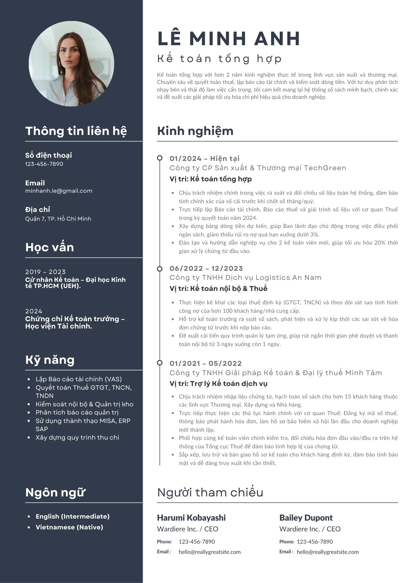 Mẫu CV Kế toán tổng hợp cho người có kinh nghiệm 1-3 năm