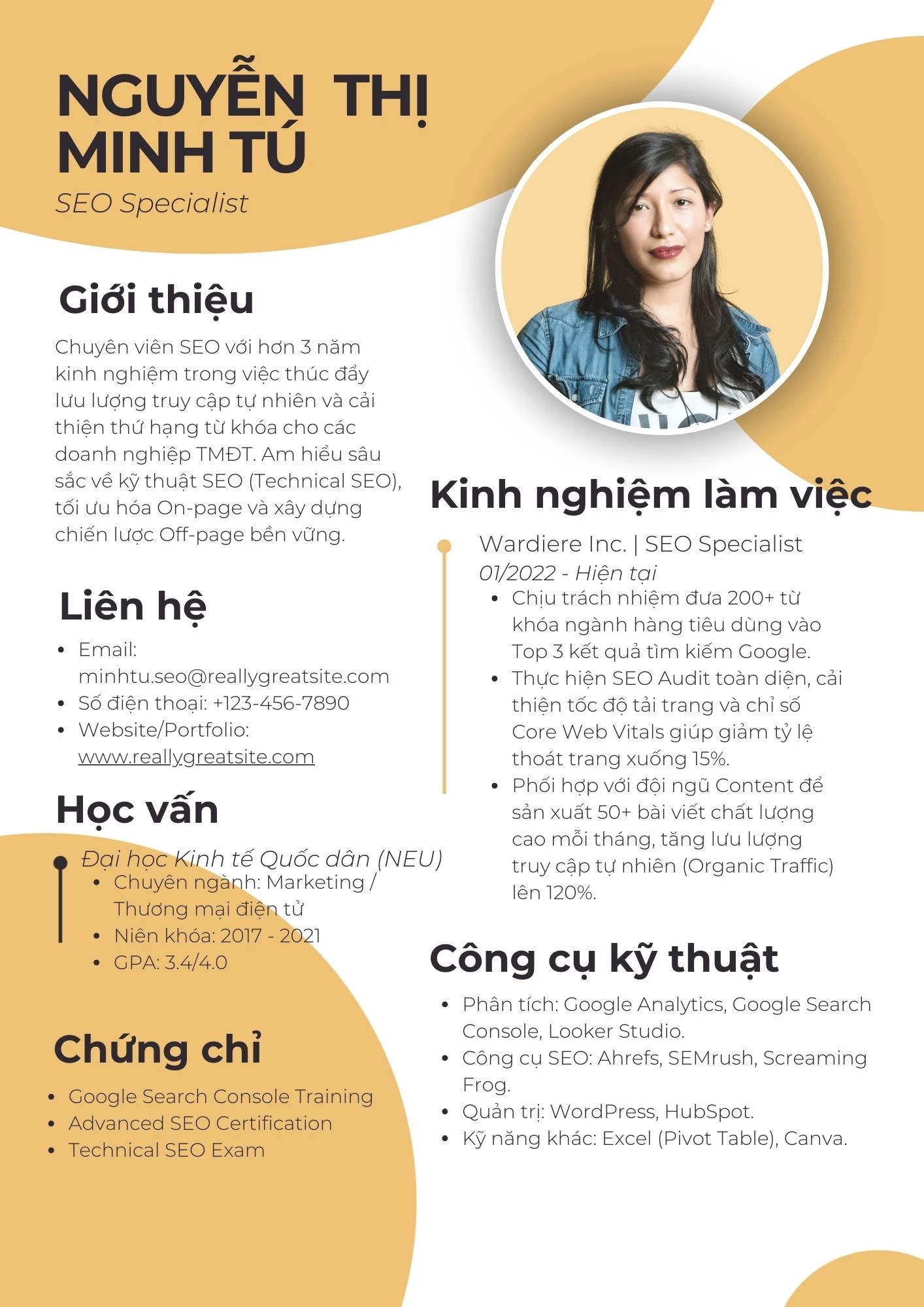 Mẫu CV Digital Marketing SEO Specialist tối ưu hóa công cụ tìm kiếm