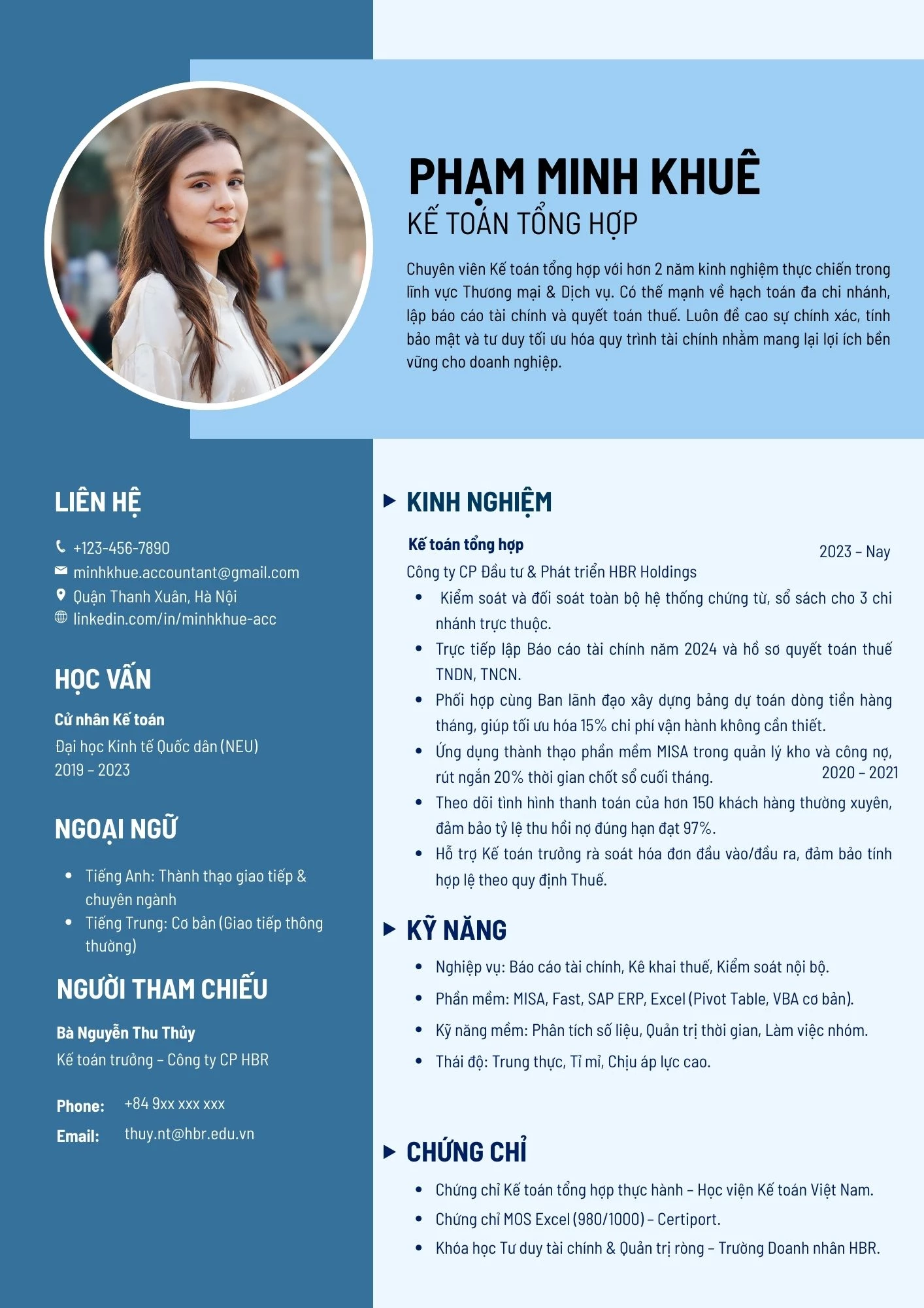 Mẫu CV Kế toán tổng hợp cho người có kinh nghiệm 1-3 năm