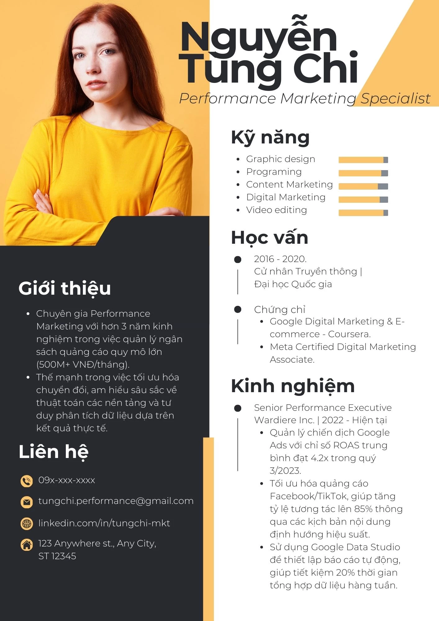 Mẫu CV Digital Marketing Performance Marketing tập trung hiệu suất