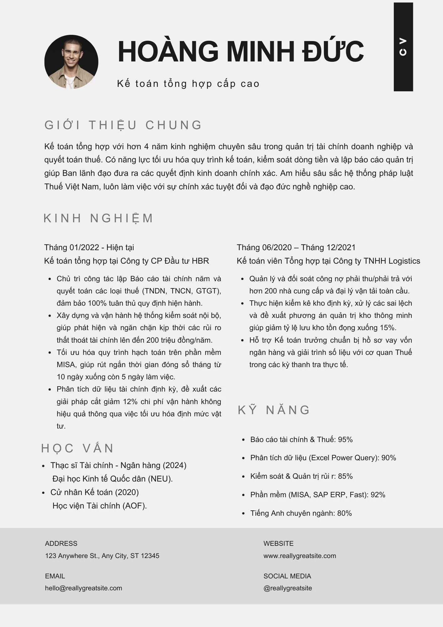 Mẫu CV Kế toán tổng hợp cho người trên 3 năm kinh nghiệm